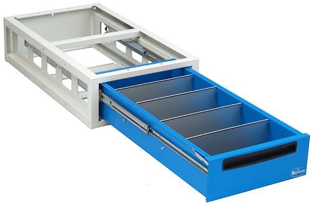 Detaljbild av förvaringslådan under golvet Syncro System